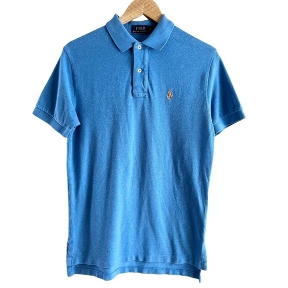 Polo Ralph Lauren Blue Polo Shirt with Orange Embroidered Pony Logo, Size Small - Picture 1 of 8